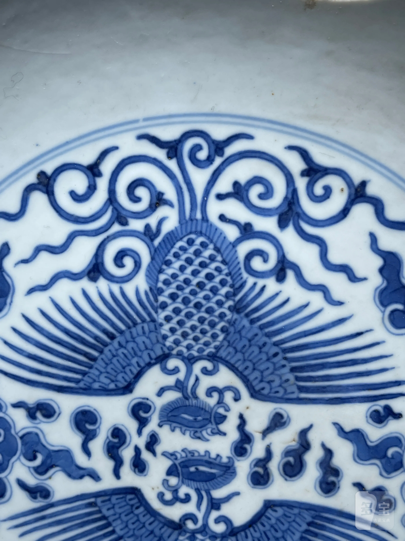 清同治 青花对头凤纹大盘 - 图4